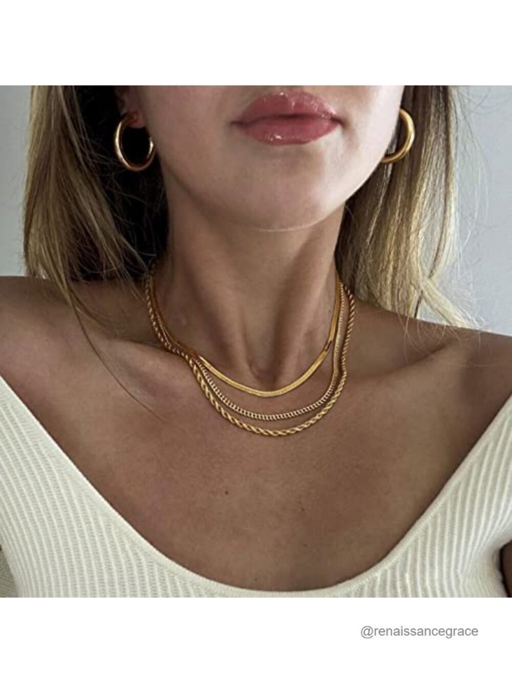 14K Gold Plated Herringbone Necklace Set for Women, Dainty Snake Choker Chain